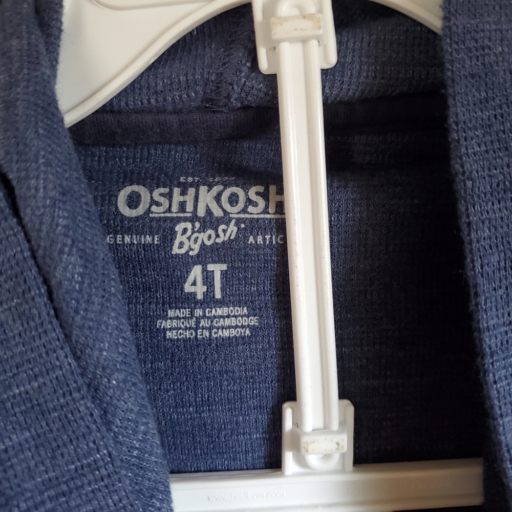 4T Osh Kosh B'Gosh Blue Hoodie with White & Blue Logo Accents On Sleeves - Picture 3 of 7